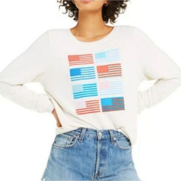 Wildfox Couture S Pop Americana Flag Print Beach Jumper Sweatshirt Retro Graphic - Picture 1 of 11